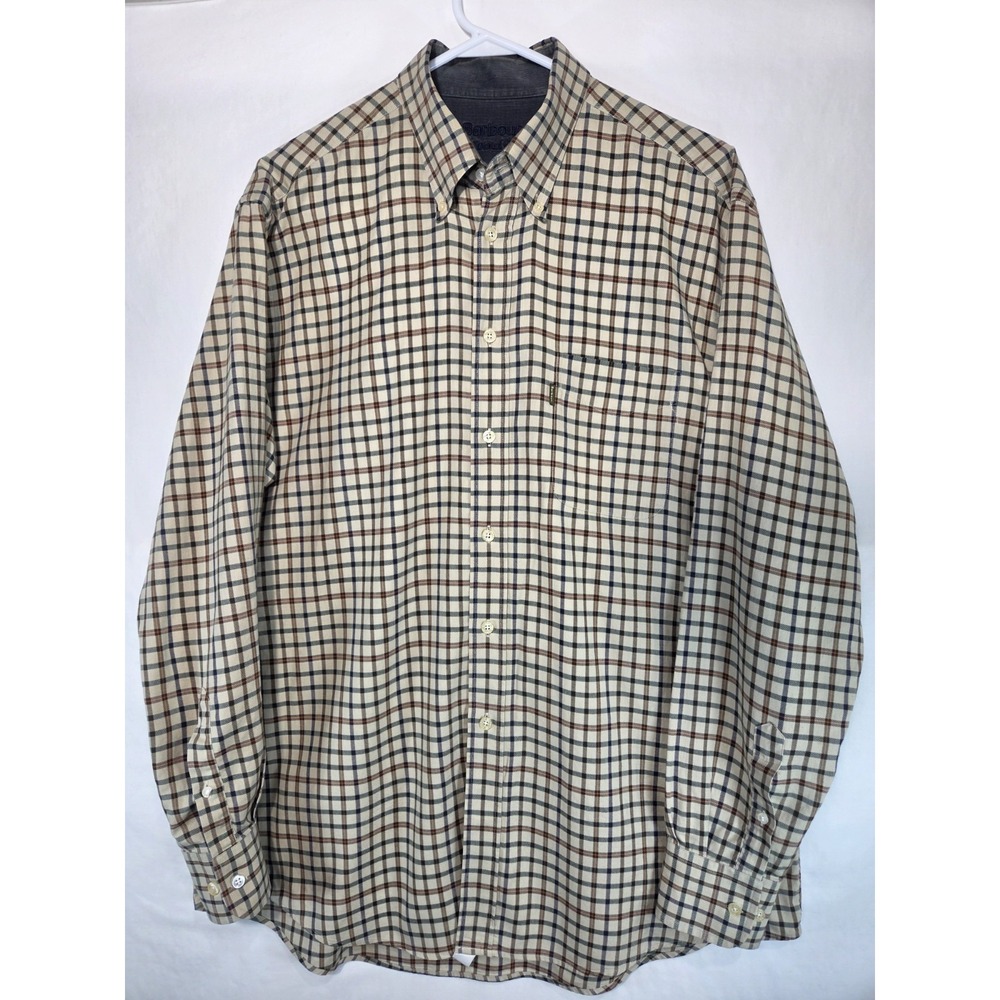 Barbour Traditional Twill Neutral Plaid Shirt LS Button Up Large Corduroy Cozy